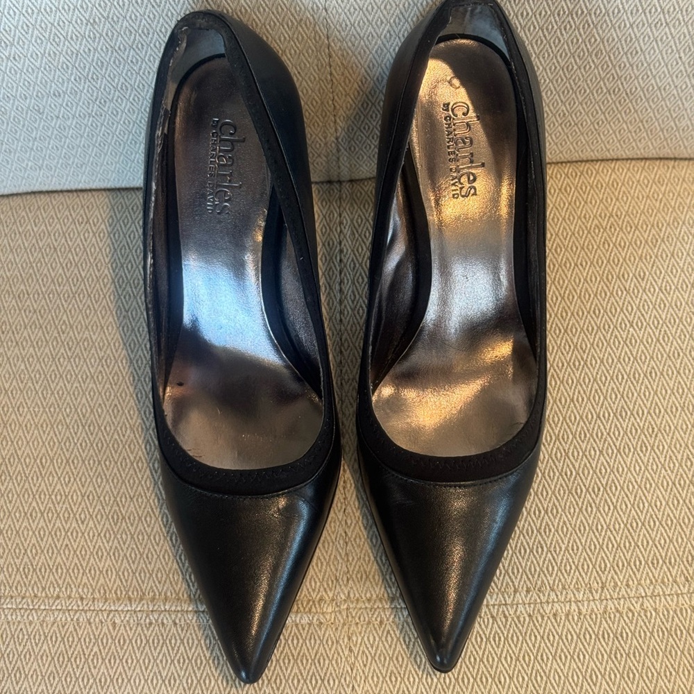 Charles David Black Leather Pointed Toe Pumps